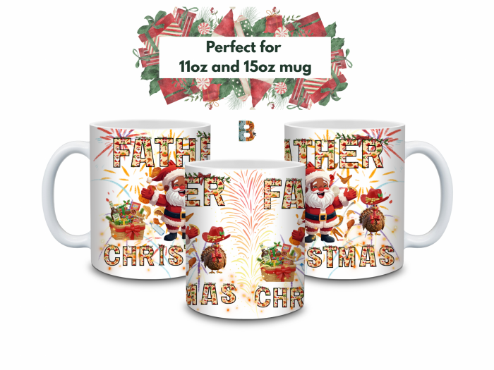 mug8_trio Father Christmas African Festive Mug Wrap Design – 9″ x 4″ Digital Download
