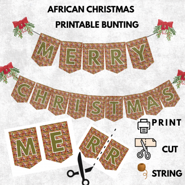 Ready-to-Print African Christmas "MERRY CHRISTMAS" Bunting Kit{style 1}- Digital Download