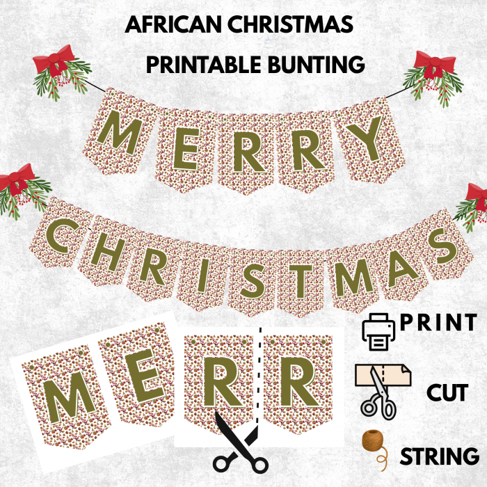 xmas_bunting2 Ready-to-Print African Christmas "MERRY CHRISTMAS" Bunting Kit{style 2}- Digital Download