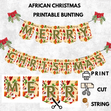 Ready-to-Print African Christmas "MERRY CHRISTMAS" Bunting Kit{style 3}- Digital Download