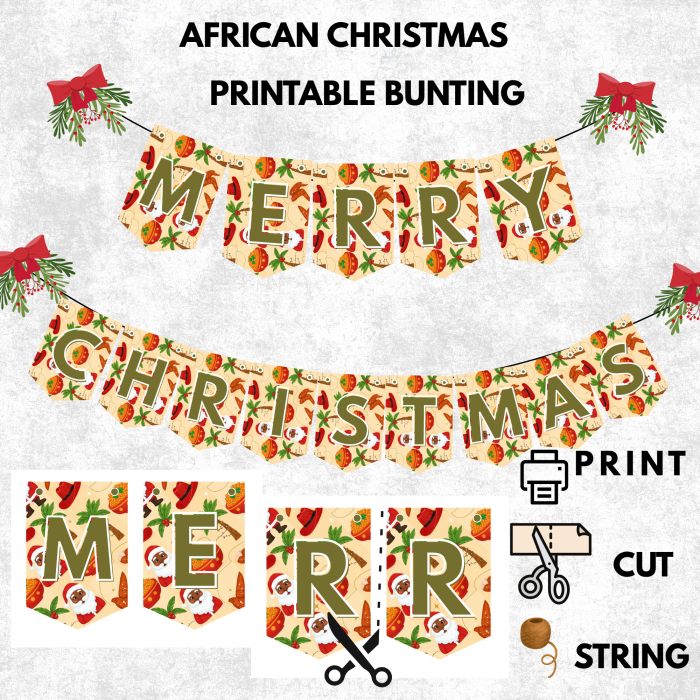 xmas_bunting3 Ready-to-Print African Christmas "MERRY CHRISTMAS" Bunting Kit{style 3}- Digital Download