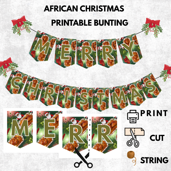 Ready-to-Print African Christmas "MERRY CHRISTMAS" Bunting Kit{style 4}- Digital Download