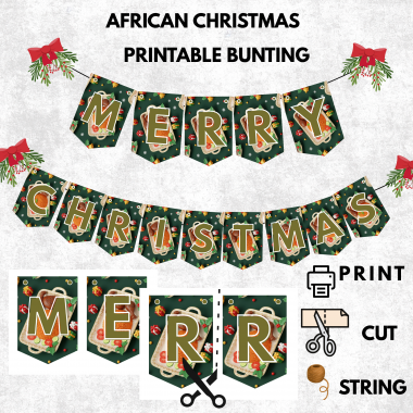 Ready-to-Print African Christmas "MERRY CHRISTMAS" Bunting Kit{style 5}- Digital Download