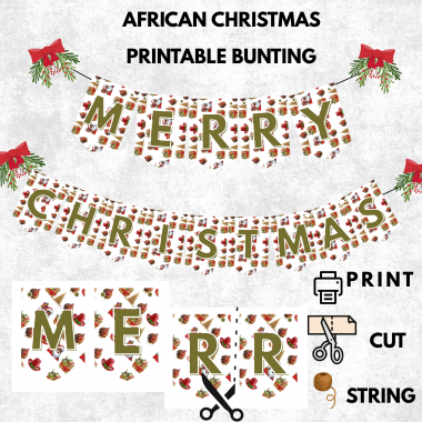 Ready-to-Print African Christmas "MERRY CHRISTMAS" Bunting Kit{style 6}- Digital Download