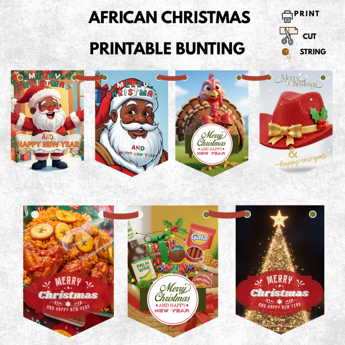 xmas_buntingbundle1 Printable African Christmas symbol Bunting – 7 Flags{set 3} | 3 Pages A4 Sheets Digital Download