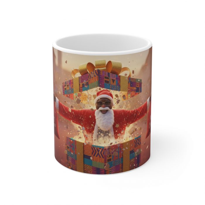 Brown African Santa  burst out of Presents Mug | Merry Christmas Ceramic Coffee Cup