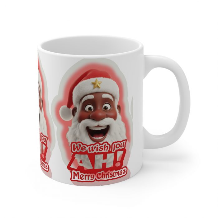 We Wish You Ah! Merry Christmas Brown Santa Mug | Christmas Coffee Cup