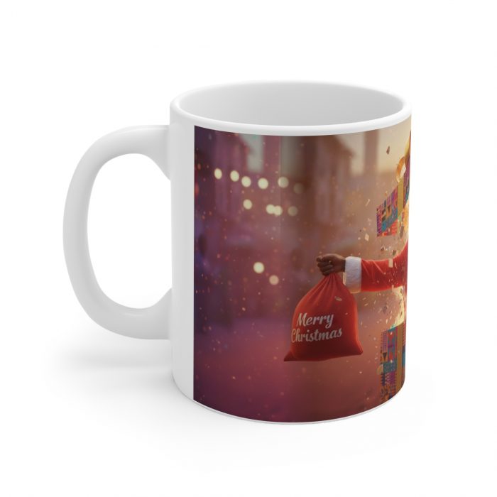 Brown African Santa  burst out of Presents Mug | Merry Christmas Ceramic Coffee Cup