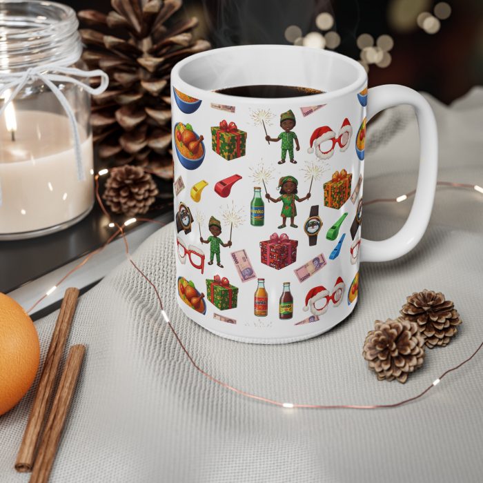 Classic African kid Christmas memory Holiday Emoji Pattern Mug | Ceramic Coffee Cup
