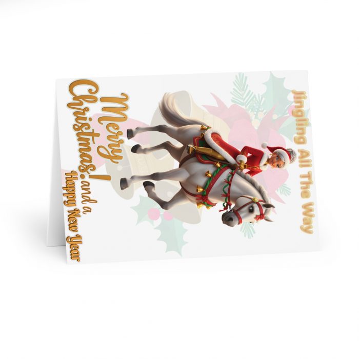 Brown Mrs Claus Riding Horse Christmas Card pack | Holiday Greeting Cards (5)