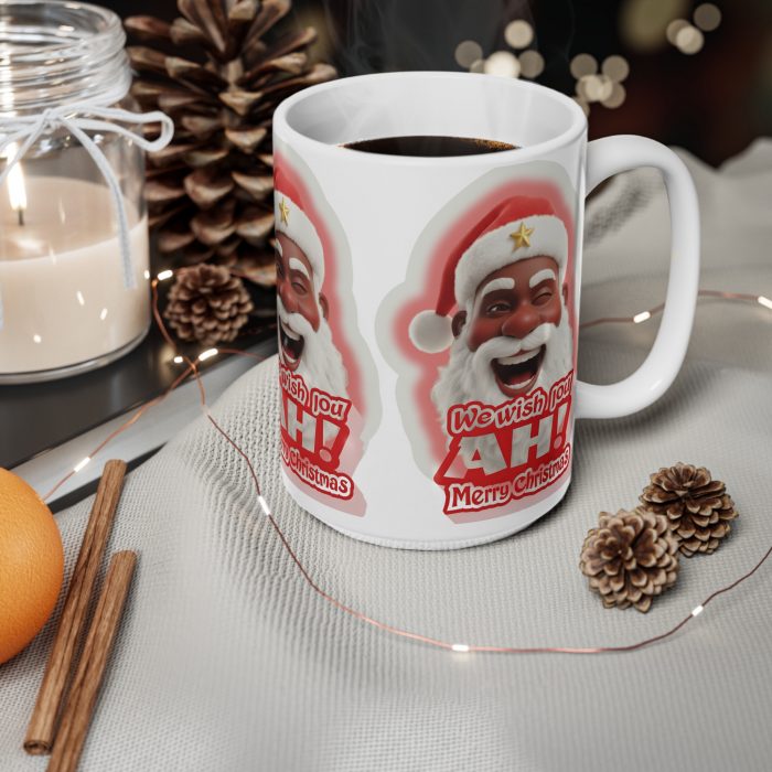We Wish You AH! Merry Christmas Winking Brown Santa Mug | Ceramic Coffee Cup