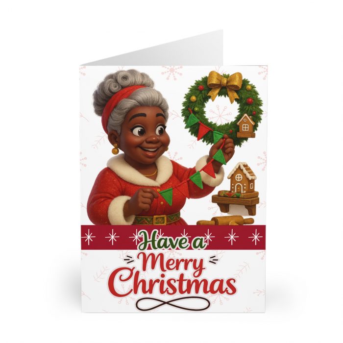 Have a Merry Christmas Greeting Card | 5 Pack, Brown Mrs Claus Wreath Illustration