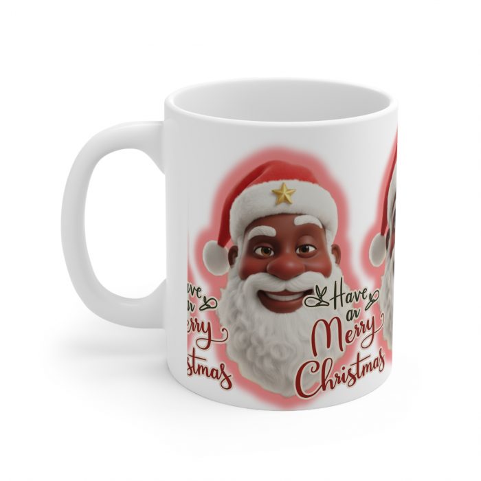 Smiling Brown Santa Claus Merry Christmas Mug | Ceramic Coffee Cup 11oz 15oz