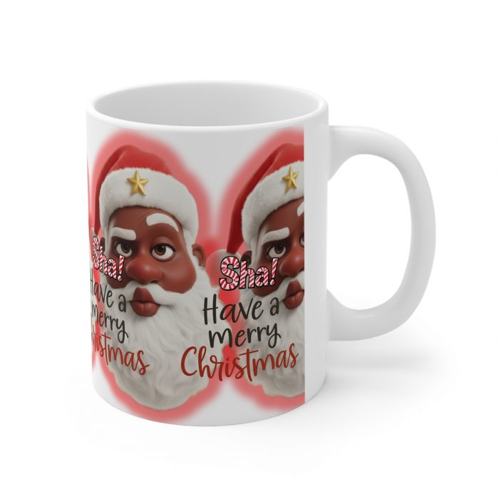 Humorous Pouting Black Santa Face Sha! Have a Merry Christmas Mug | Ceramic Coffee Cup