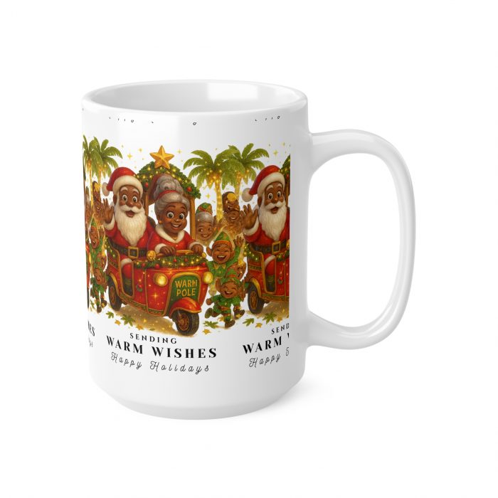 Black Santa Family Christmas Mug | Sending Warm Wishes Holiday Coffee Cup