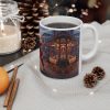 African Brown Santa Claus Street Christmas Scene Mug | Ceramic Coffee Cup