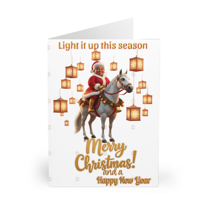 Brown Mrs Claus on Horse Christmas Card | Holiday Greeting Card Pack