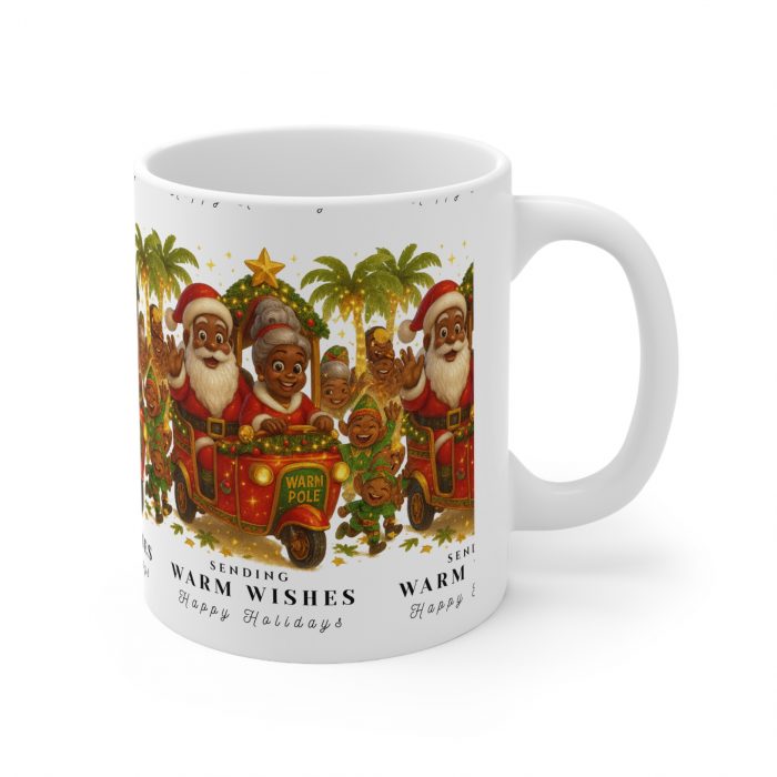 Black Santa Family Christmas Mug | Sending Warm Wishes Holiday Coffee Cup