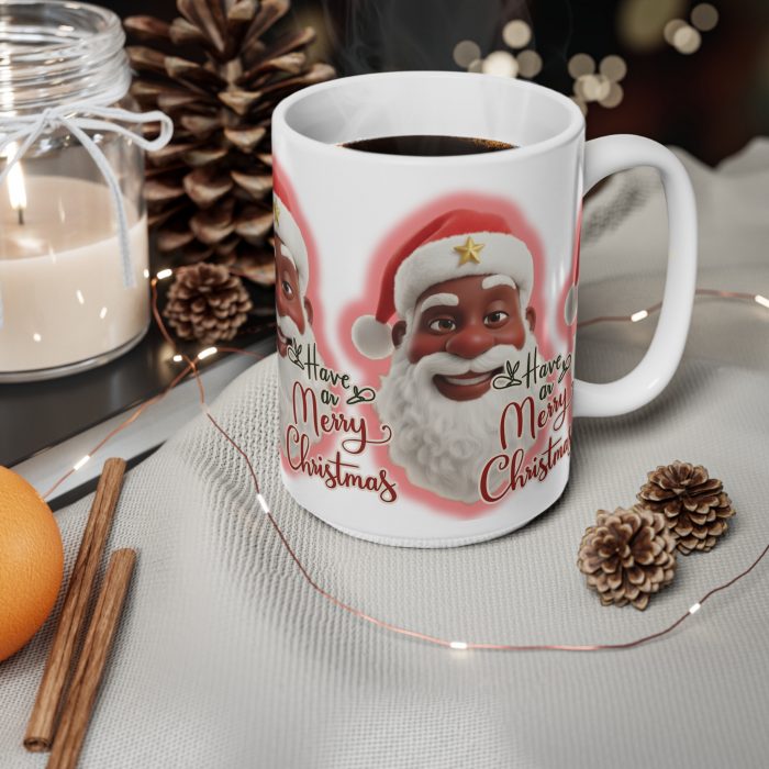 Smiling Brown Santa Claus Merry Christmas Mug | Ceramic Coffee Cup 11oz 15oz