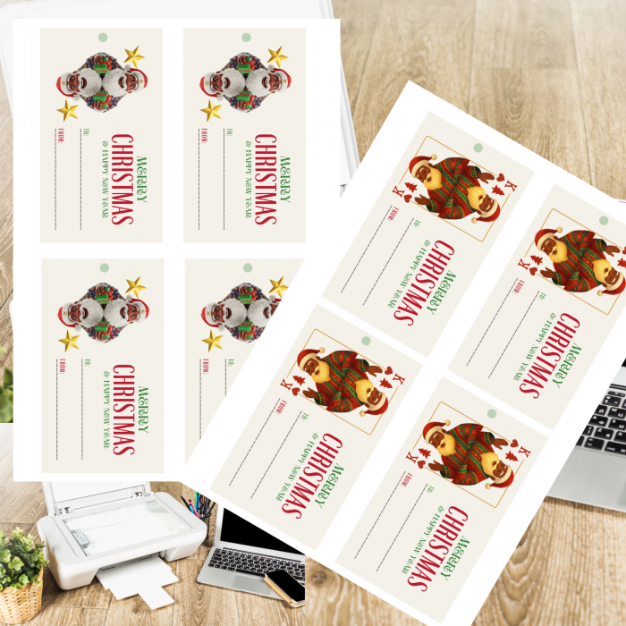 16 Play Card Style Santa Printable Christmas Gift Tags – Single Sheet PDF – Digital Product