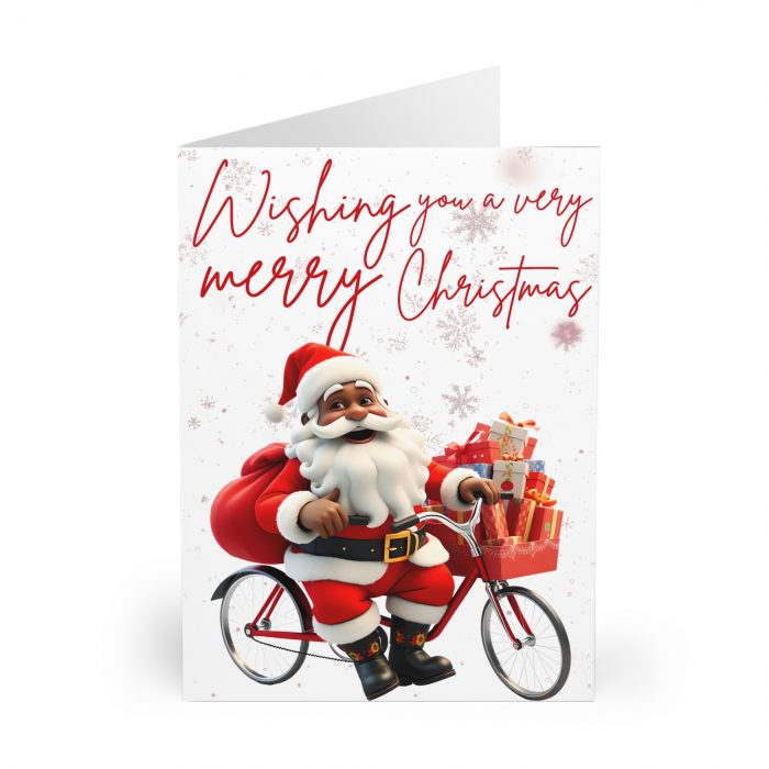 Santa on Bicycle Greeting Card | Christmas Card Pack