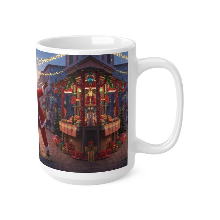 African Brown Santa Claus Street Christmas Scene Mug | Ceramic Coffee Cup