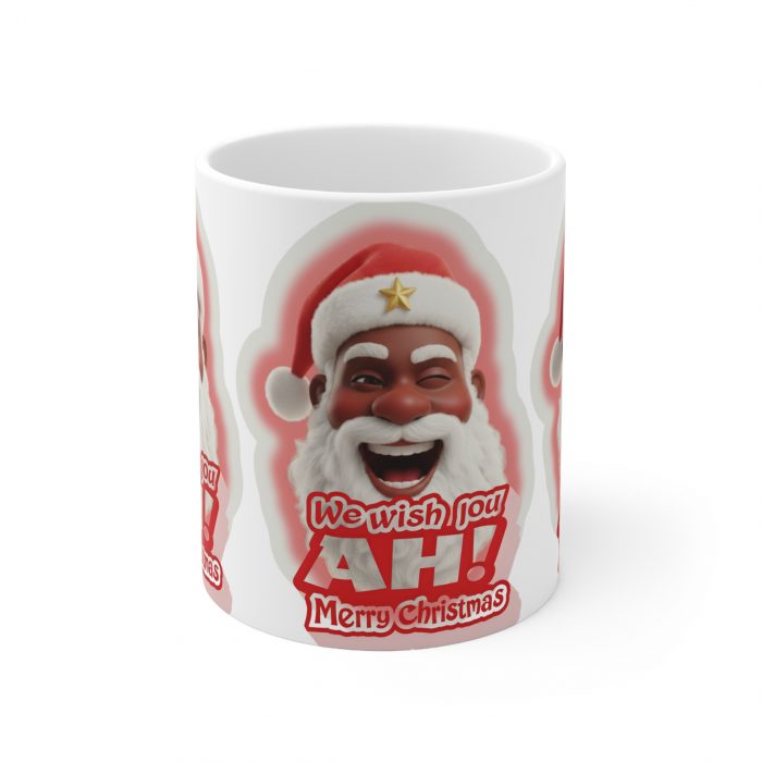We Wish You AH! Merry Christmas Winking Brown Santa Mug | Ceramic Coffee Cup