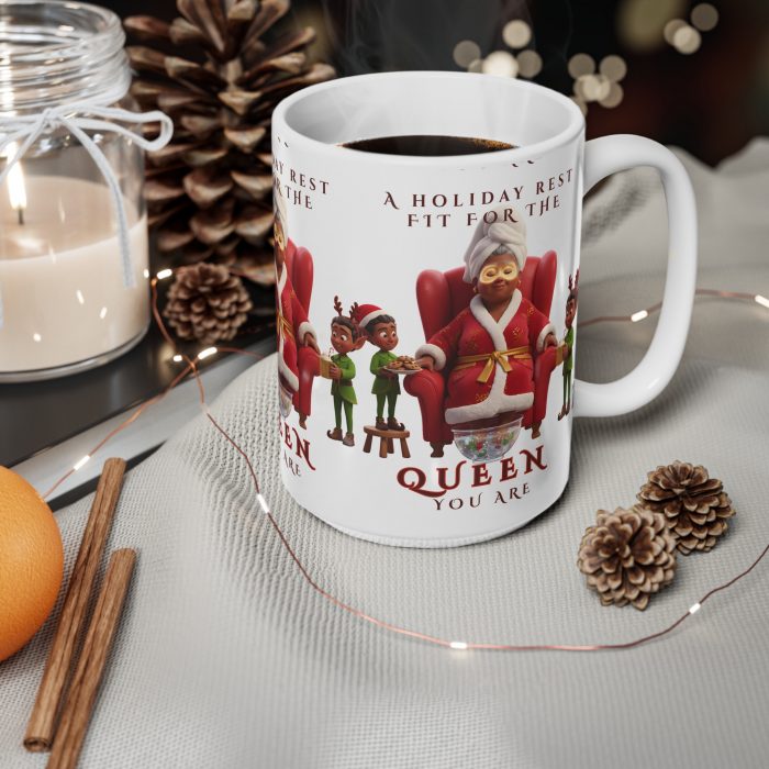Holiday Queen Mug | Christmas Grandma Santa Chair Elves Coffee Cup