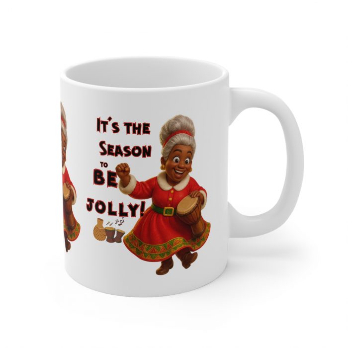Jolly Brown Mrs Claus sharing festive cheer Christmas mug | Ceramic Coffee Cup 11oz 15oz