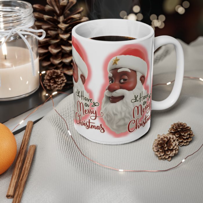 Smiling Brown Santa Claus Merry Christmas Mug | Ceramic Coffee Cup