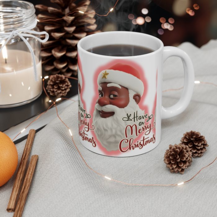 Smiling Brown Santa Claus Merry Christmas Mug | Ceramic Coffee Cup