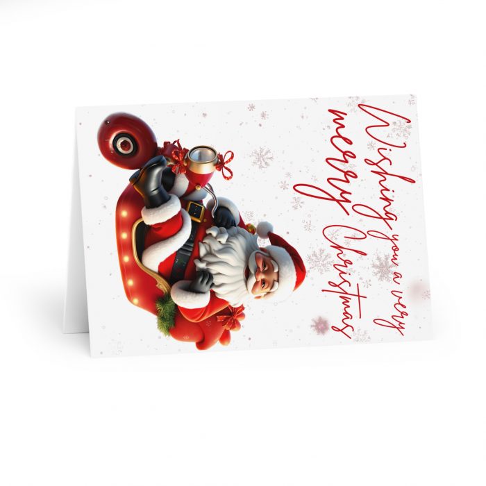 Santa on Scooter Sleigh Christmas Greeting Cards | 5 Pack