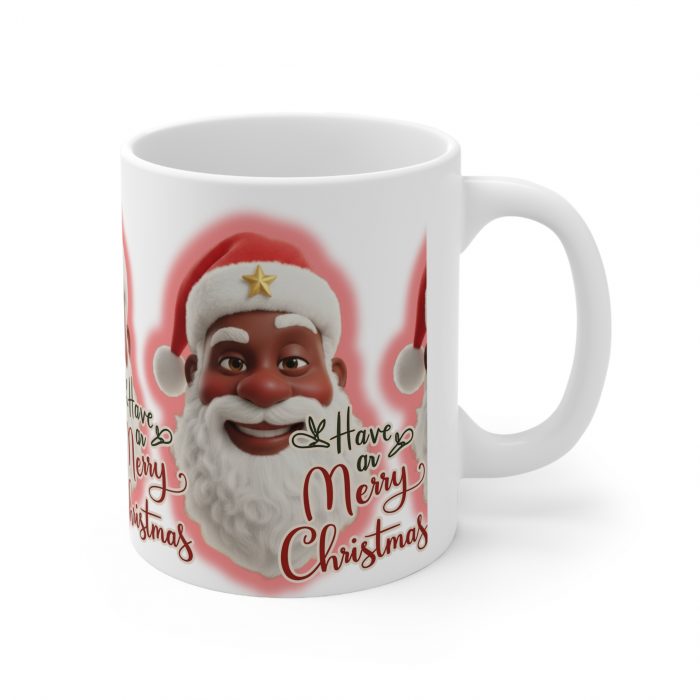 Smiling Brown Santa Claus Merry Christmas Mug | Ceramic Coffee Cup 11oz 15oz