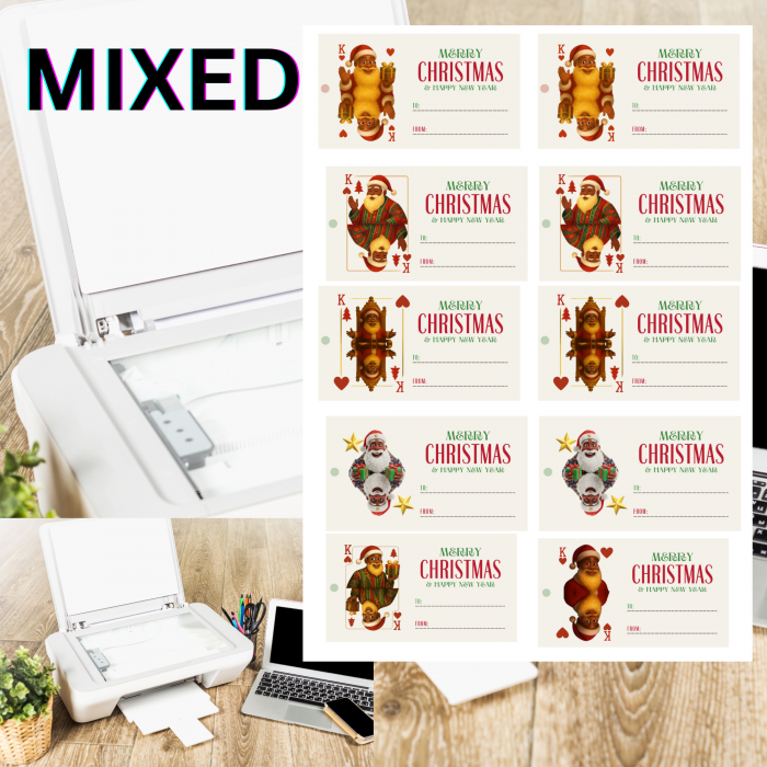 18 Play Card Style Santa Printable Christmas Gift Tags – Single Sheet PDF – Digital Product