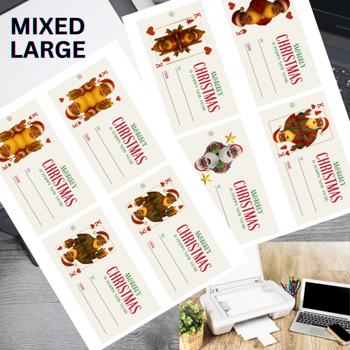 19 Play Card Style Santa Printable Christmas Gift Tags – Single Sheet PDF – Digital Product