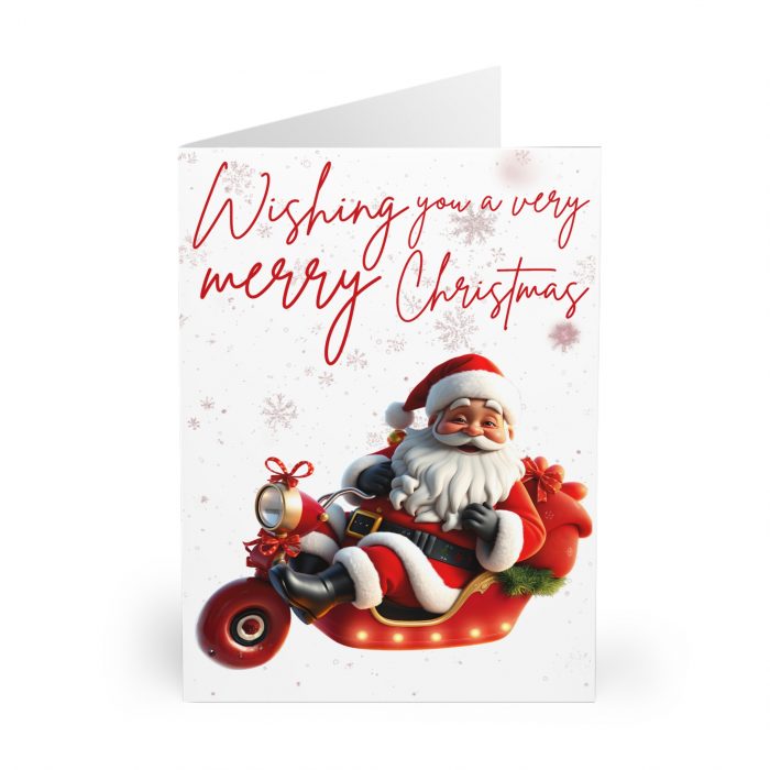 Santa on Scooter Sleigh Christmas Greeting Cards | 5 Pack