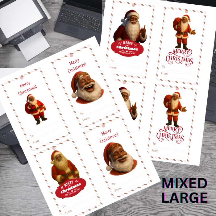 20 Brown Santa Printable Christmas Gift Tags – Single Sheet PDF – Digital Product