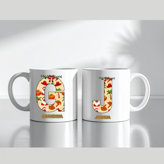 Personalized African Christmas Initial Mug Custom Name AtoZ Afro Holiday Coffee Cup Black Santa Mug Cultural Xmas Gift