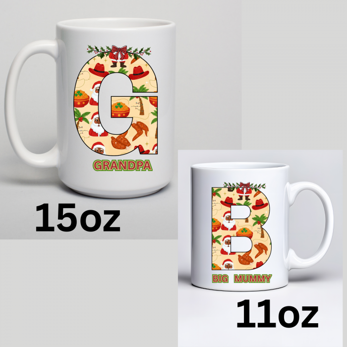 Personalized African Christmas Initial Mug Custom Name AtoZ Afro Holiday Coffee Cup Black Santa Mug Cultural Xmas Gift