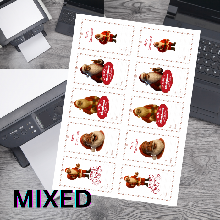 21 Brown Santa Printable Christmas Gift Tags – Single Sheet PDF – Digital Product