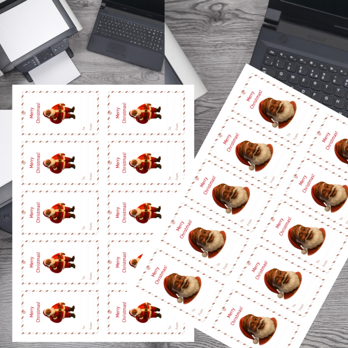 22 Brown Santa Printable Christmas Gift Tags – Single Sheet PDF – Digital Product