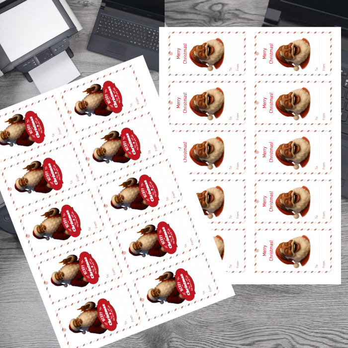 24 Brown Santa Printable Christmas Gift Tags – Single Sheet PDF – Digital Product