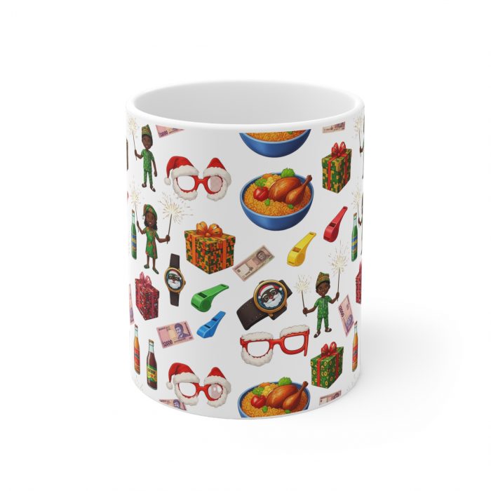 Classic African kid Christmas memory Holiday Emoji Pattern Mug | Ceramic Coffee Cup