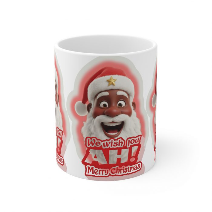 We Wish You Ah! Merry Christmas Brown Santa Mug | Christmas Coffee Cup