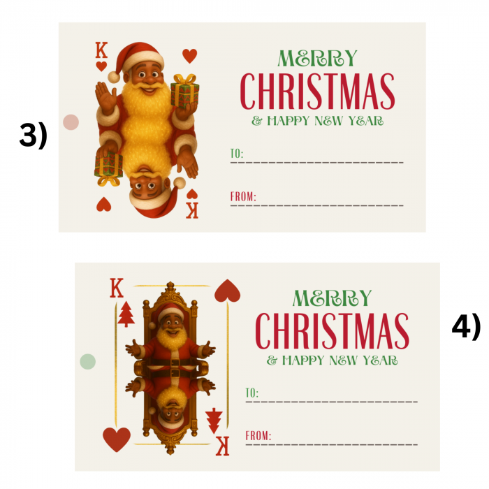 4 Play Card Style Santa Printable Christmas Gift Tags – Single Sheet PDF – Digital Product