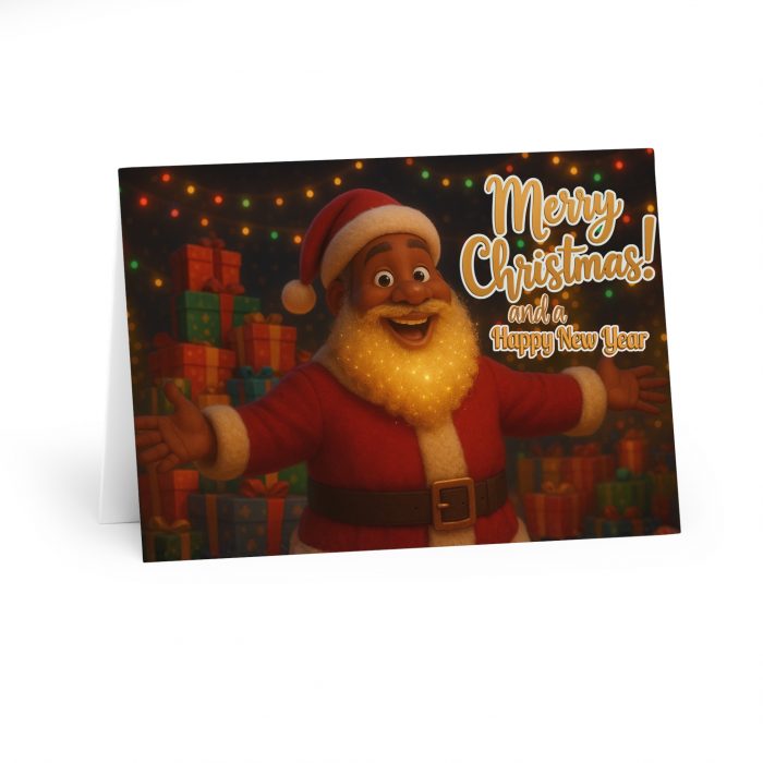 Merry Christmas Brown Santa Greeting Cards (5 Pack) | Holiday Cards