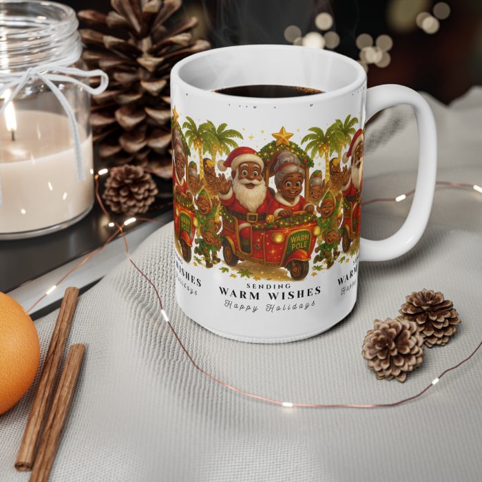 Black Santa Family Christmas Mug | Sending Warm Wishes Holiday Coffee Cup