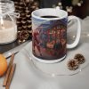 African Brown Santa Claus Street Christmas Scene Mug | Ceramic Coffee Cup