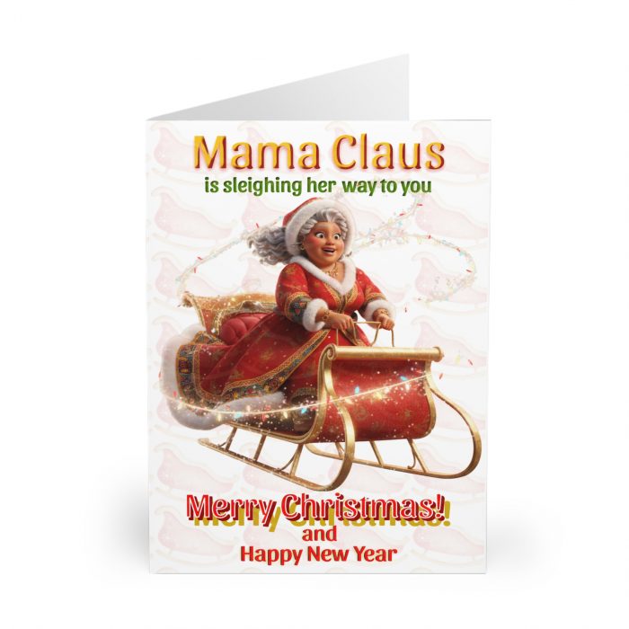Mama Claus Sleigh Illustration Greeting Cards (5 Pack) | Christmas Holiday Cards
