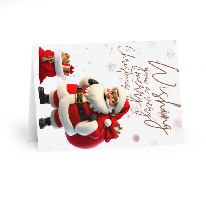 Wishing You a Very Merry Christmas Brown Santa Greeting Card